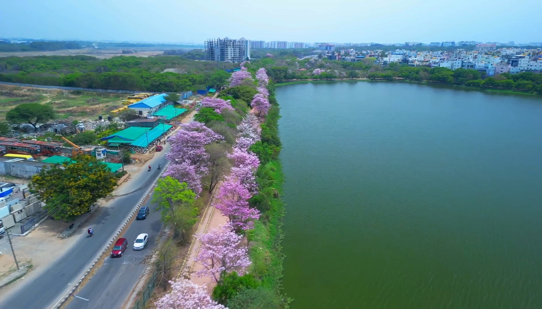 Far exterior view of Saniya Nursery from Drone near Agara Lake, HSR Layout, Bangalore.